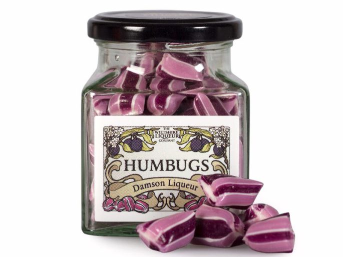 A jar of Damson Liqueur humbugs from The Wiltshire Liqueur Company.